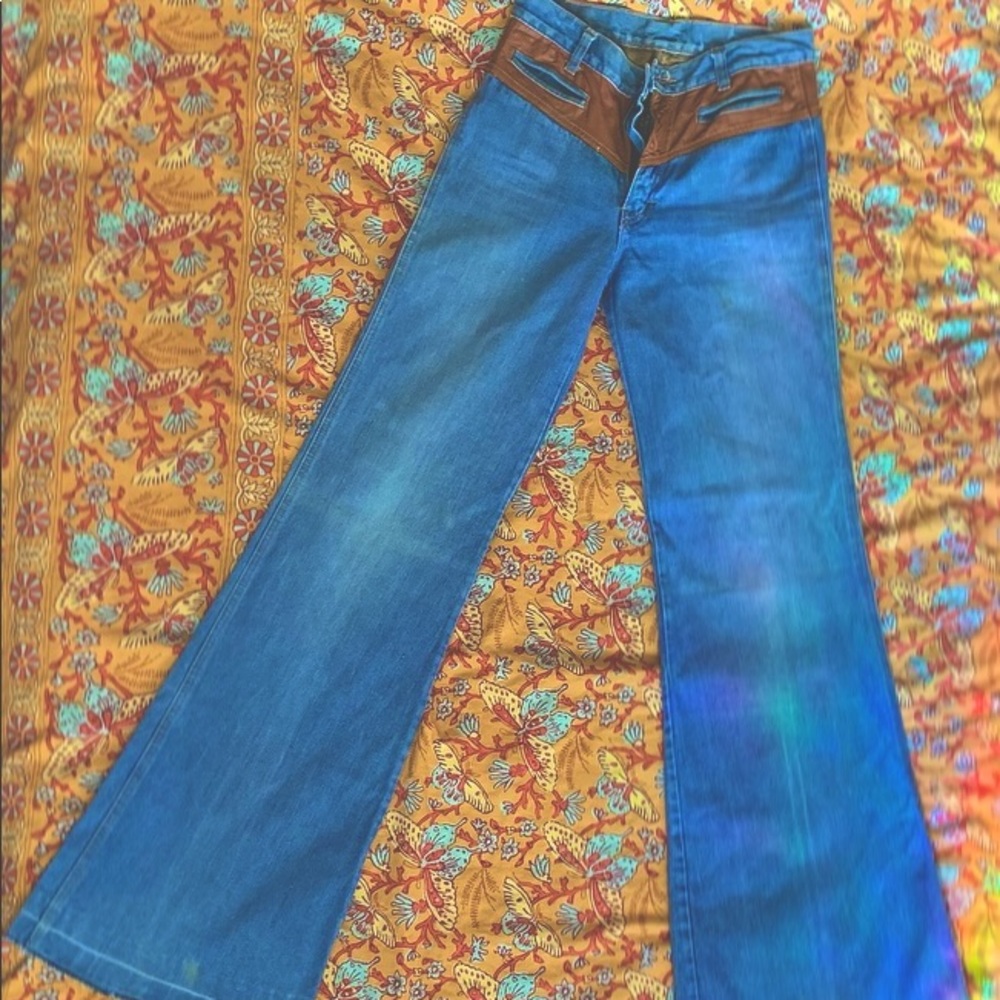 Vintage 70s jean and leather bell bottoms